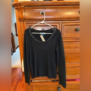Karen Scott Black Rhinestone Neckline Sweater Size Large NWT